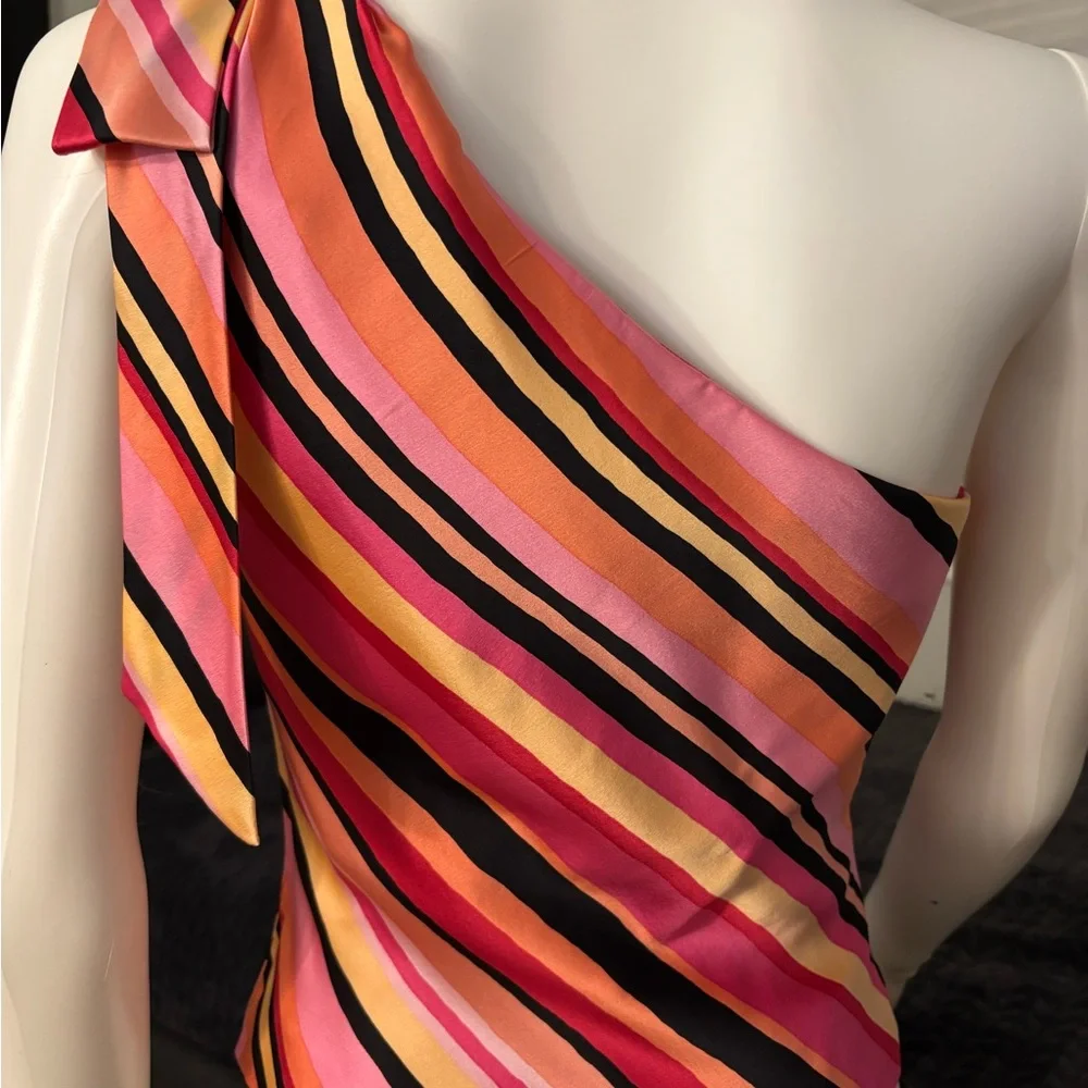 Kay Unger Multicolor Striped One-Shoulder Top - Picture 4 of 4